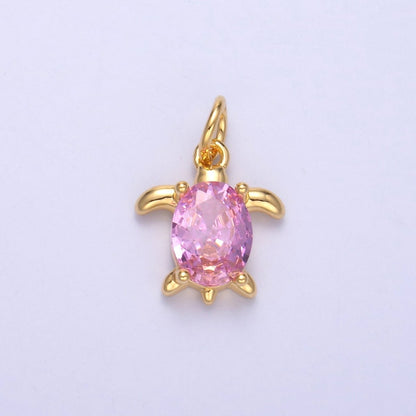 24K Gold Filled Pink CZ Turtle Tortoise Charm in Gold &amp; Silver | C036