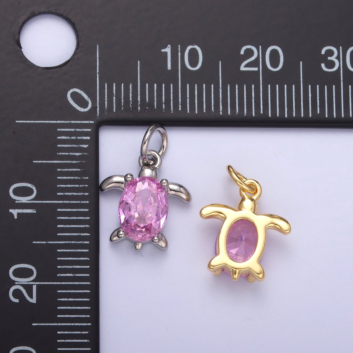 24K Gold Filled Pink CZ Turtle Tortoise Charm in Gold &amp; Silver | C036