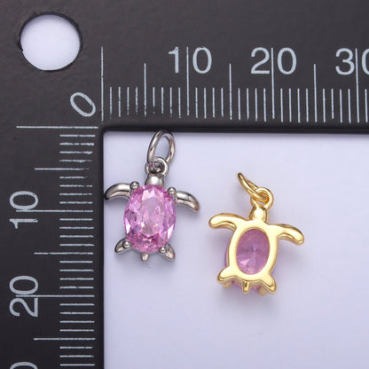 24K Gold Filled Pink CZ Turtle Tortoise Charm in Gold &amp; Silver | C036