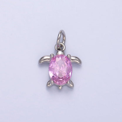 24K Gold Filled Pink CZ Turtle Tortoise Charm in Gold &amp; Silver | C036