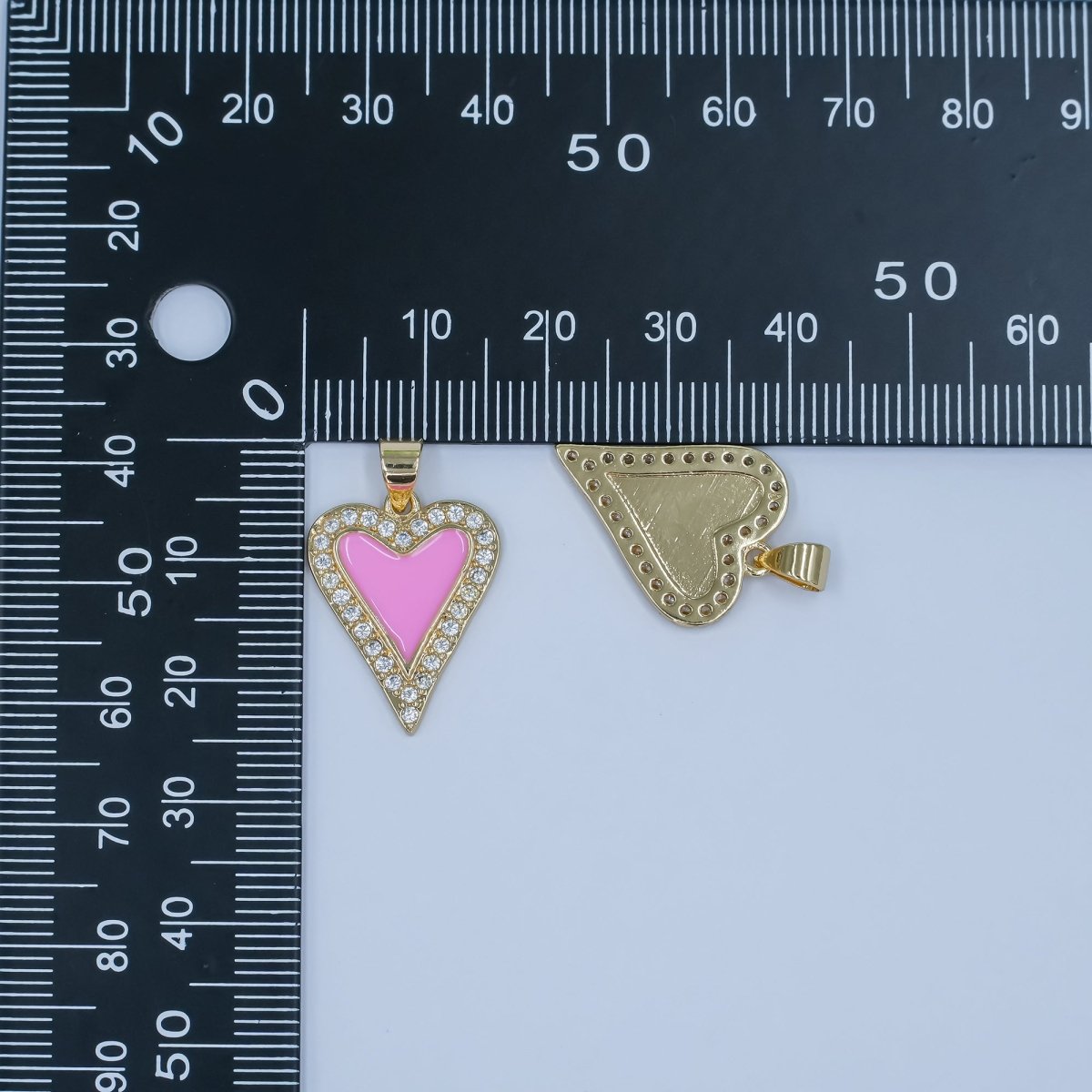 24K Gold Filled Pink Enamel Micro Paved CZ Heart Pendant | AA1480