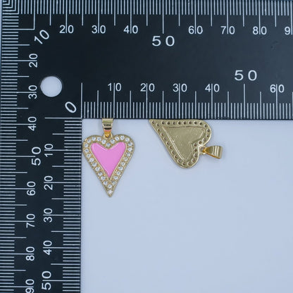 24K Gold Filled Pink Enamel Micro Paved CZ Heart Pendant | AA1480