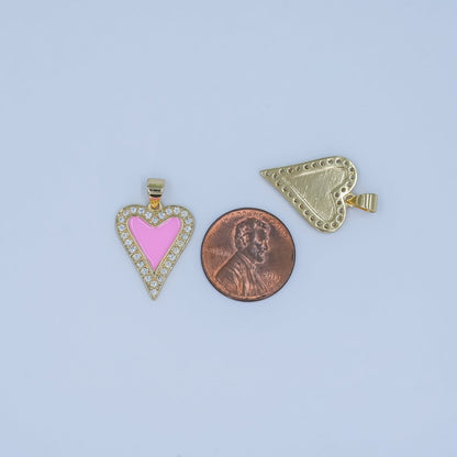 24K Gold Filled Pink Enamel Micro Paved CZ Heart Pendant | AA1480