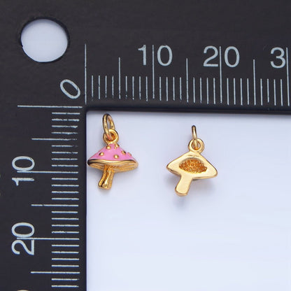 24K Gold Filled Pink Enamel Mushroom Charm | X845