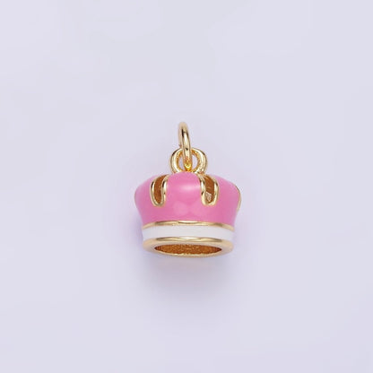 24K Gold Filled Pink Enamel Royal Crown Mini Charm | C824
