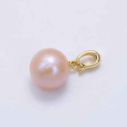 24K Gold Filled Pink Freshwater Pearl Button Snap Latch Bail Pendant | P1895