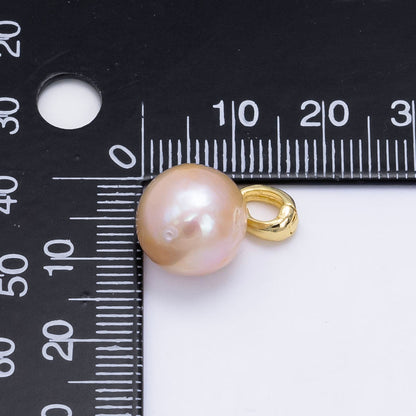 24K Gold Filled Pink Freshwater Pearl Button Snap Latch Bail Pendant | P1895