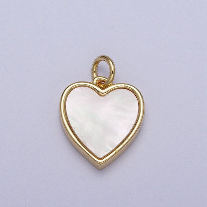 24K Gold Filled Pink Glass, Shell Pearl Natural Gemstone Heart Charm | C-364 C-376