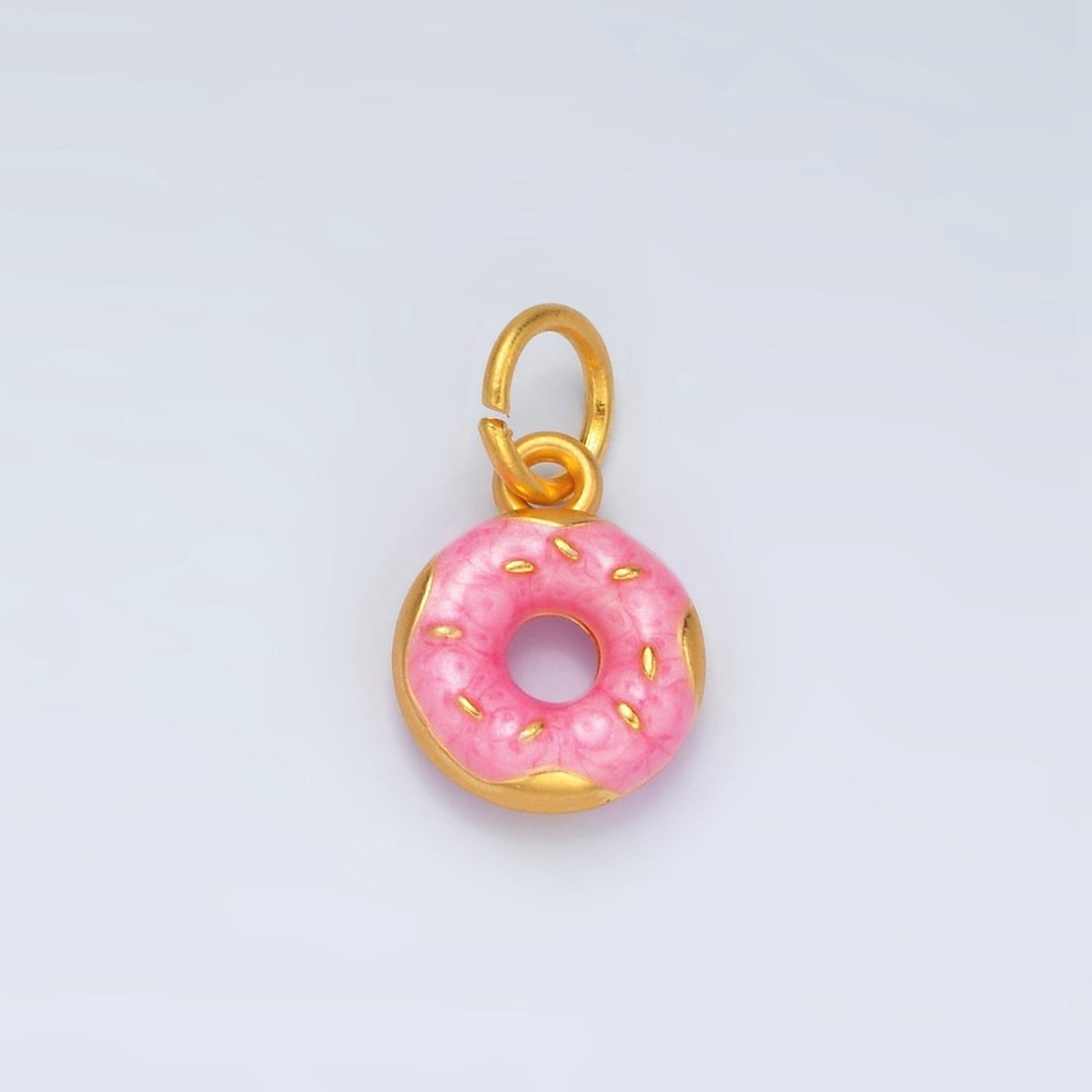 24K Gold Filled Pink Glazed Sprinkle Donut Dessert Enamel Charm | M152