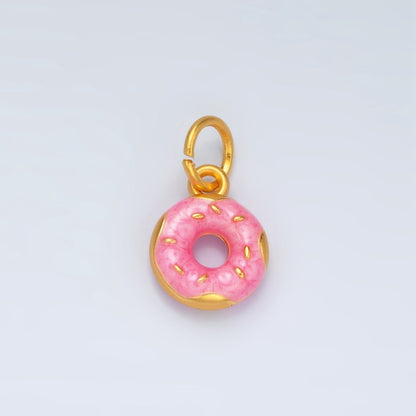 24K Gold Filled Pink Glazed Sprinkle Donut Dessert Enamel Charm | M152