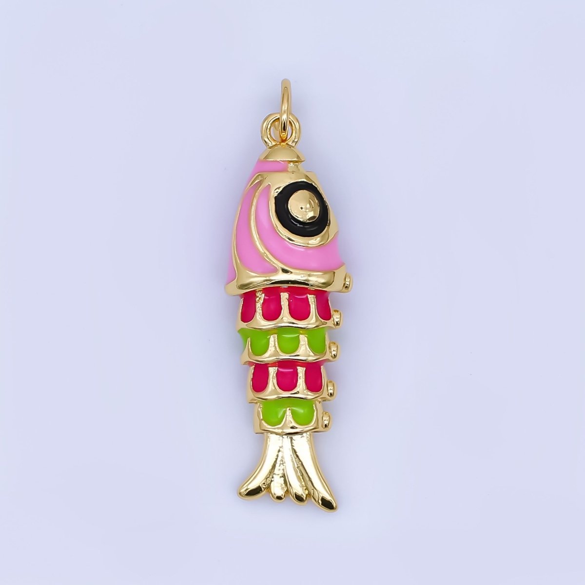 24K Gold Filled Pink, Green, Blue, Purple Enamel Fish 3D Multidimensional Charm | AJ435 AJ436