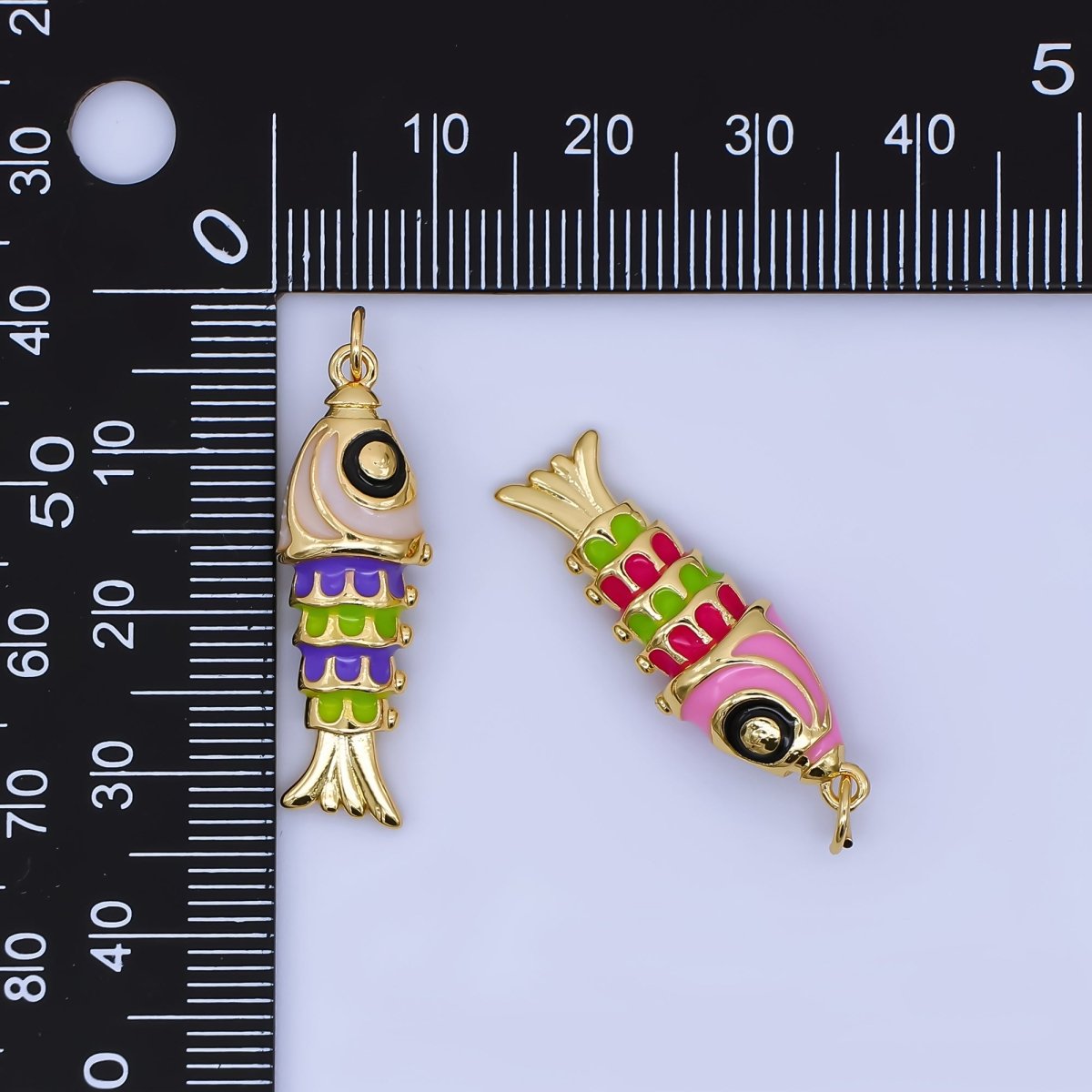 24K Gold Filled Pink, Green, Blue, Purple Enamel Fish 3D Multidimensional Charm | AJ435 AJ436