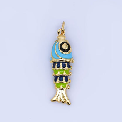 24K Gold Filled Pink, Green, Blue, Purple Enamel Fish 3D Multidimensional Charm | AJ435 AJ436