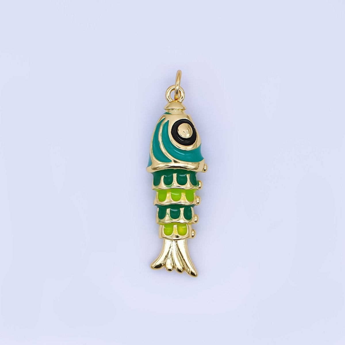 24K Gold Filled Pink, Green, Blue, Purple Enamel Fish 3D Multidimensional Charm | AJ435 AJ436