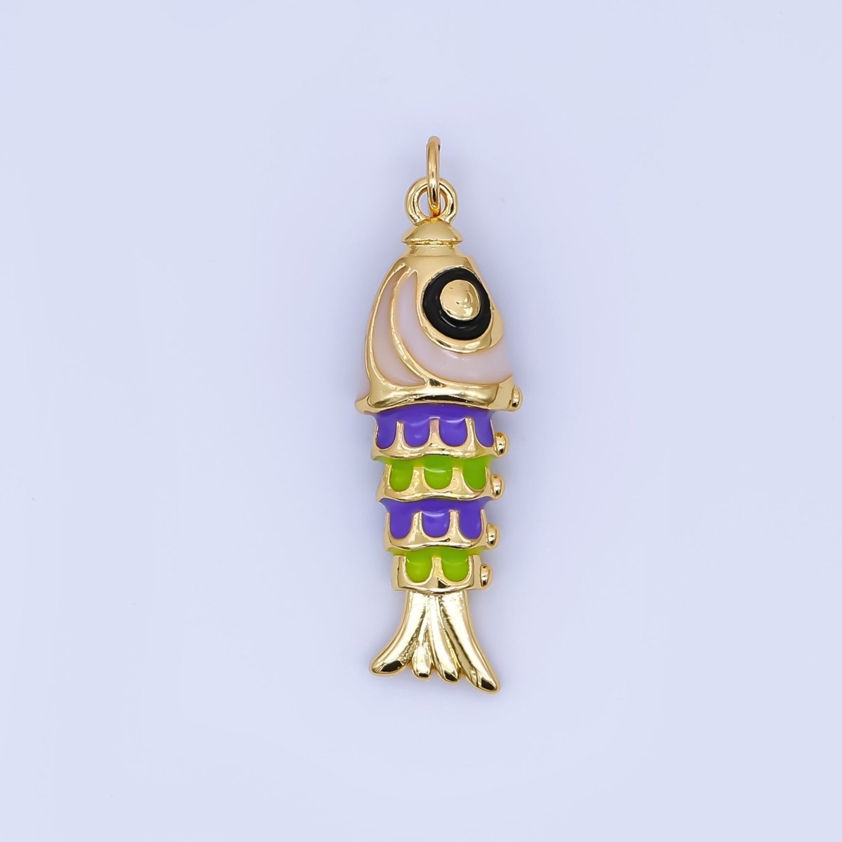 24K Gold Filled Pink, Green, Blue, Purple Enamel Fish 3D Multidimensional Charm | AJ435 AJ436