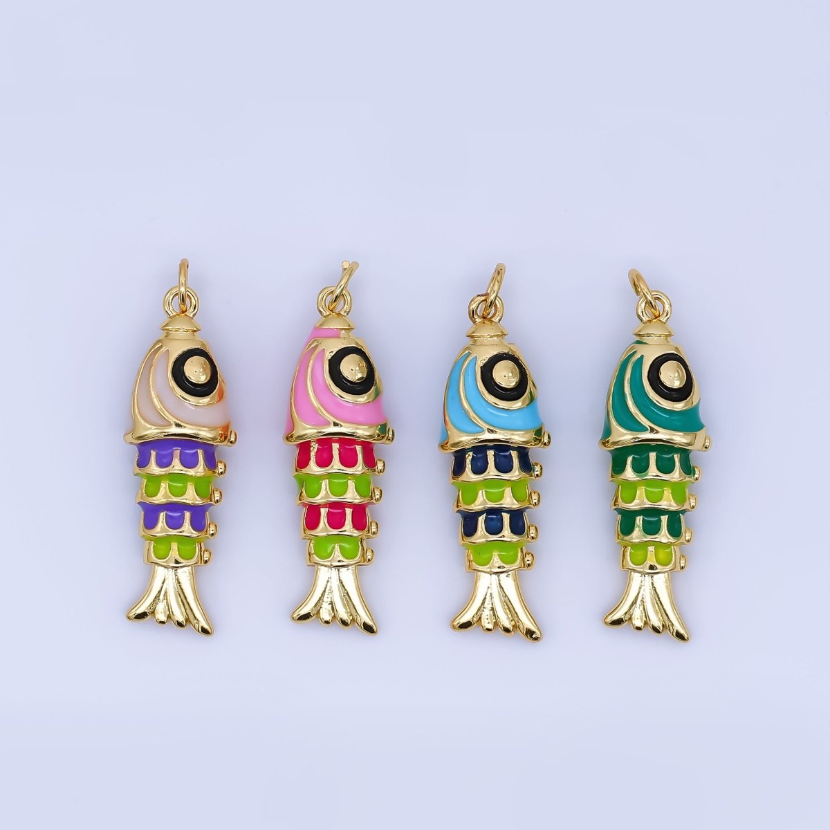 24K Gold Filled Pink, Green, Blue, Purple Enamel Fish 3D Multidimensional Charm | AJ435 AJ436