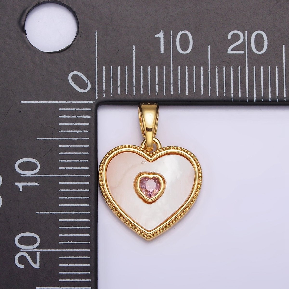 24K Gold Filled Pink, Green CZ Shell Pearl Beaded Heart Pendant | AA573 AA574