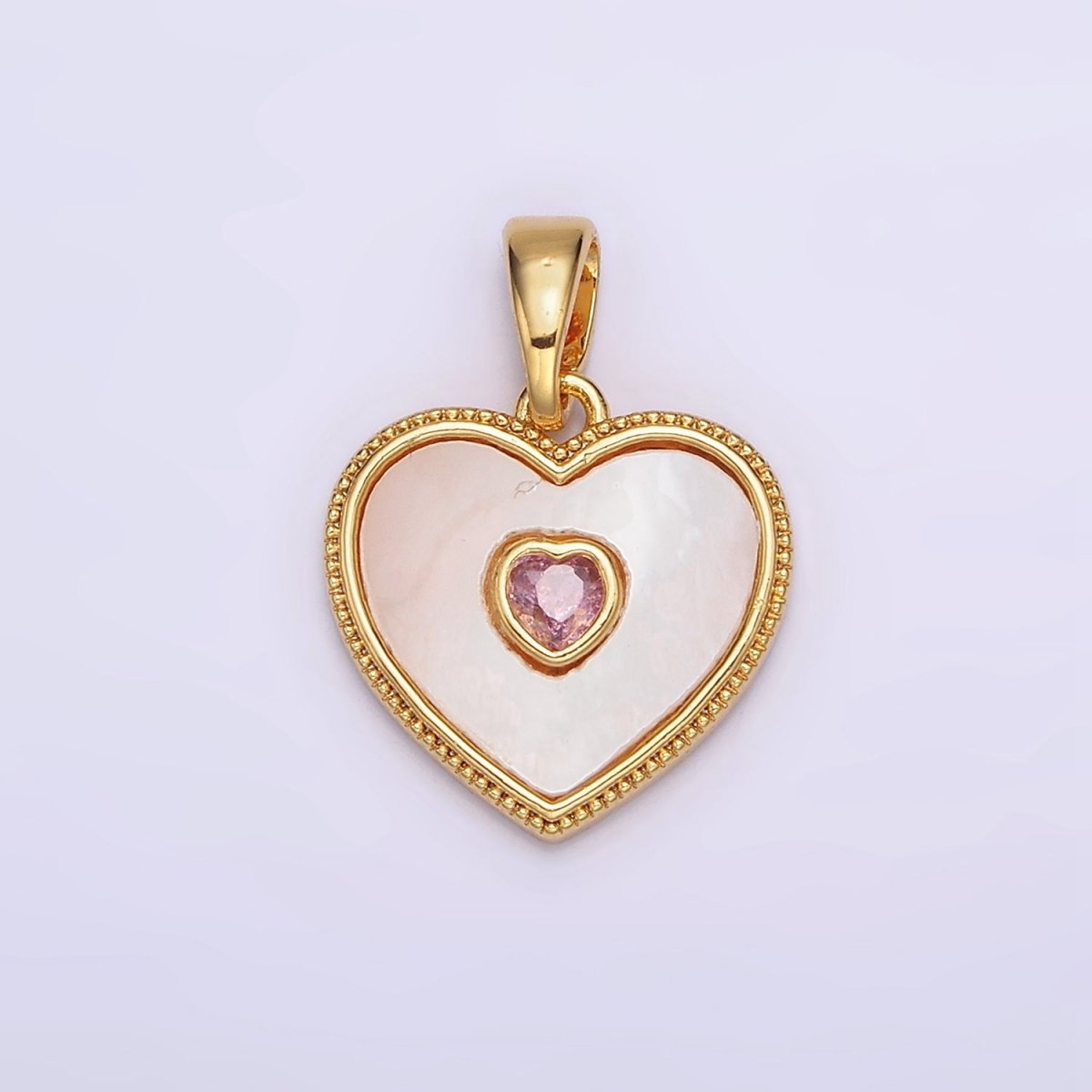 24K Gold Filled Pink, Green CZ Shell Pearl Beaded Heart Pendant | AA573 AA574