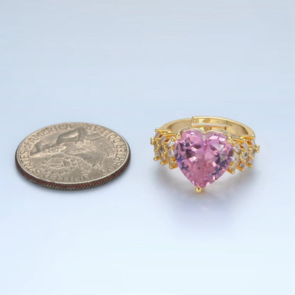 24K Gold Filled Pink Heart CZ Baguette Solitaire Ring | U350