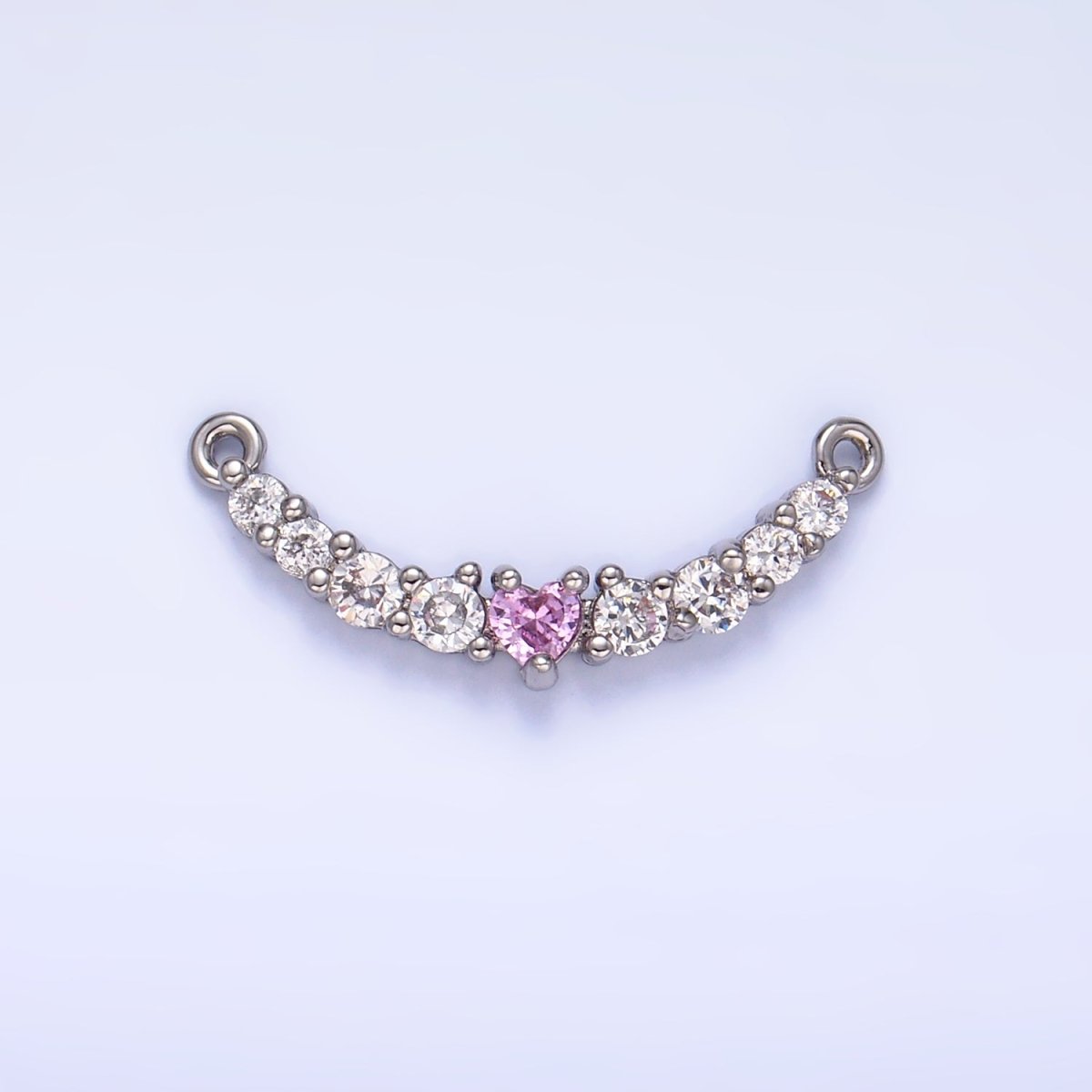 24K Gold Filled Pink Heart CZ Micro Paved Curved Connector in Gold &amp; Silver | Y004