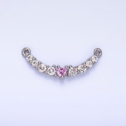 24K Gold Filled Pink Heart CZ Micro Paved Curved Connector in Gold &amp; Silver | Y004
