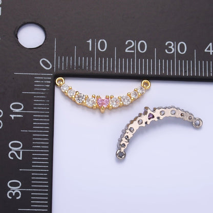 24K Gold Filled Pink Heart CZ Micro Paved Curved Connector in Gold &amp; Silver | Y004