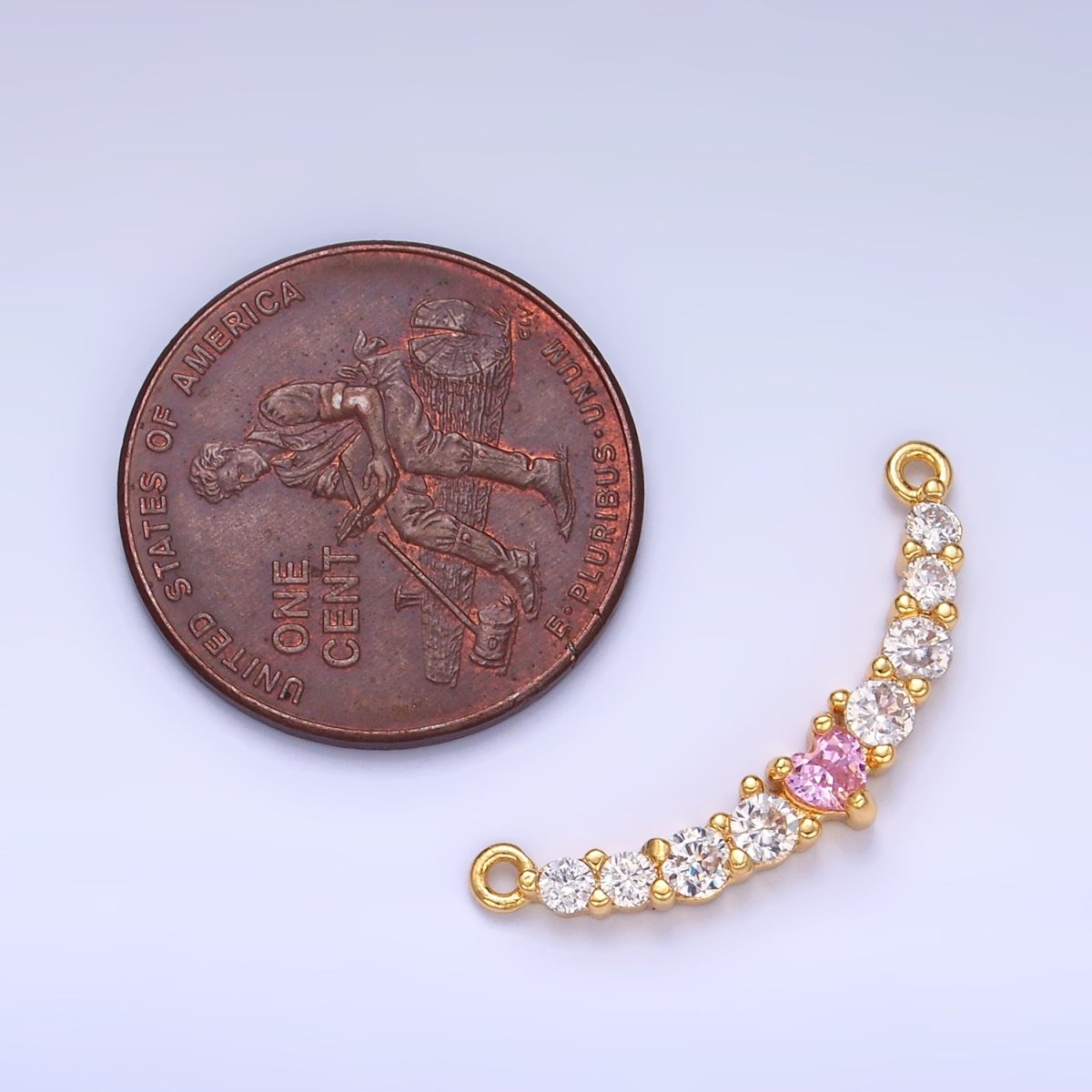 24K Gold Filled Pink Heart CZ Micro Paved Curved Connector in Gold &amp; Silver | Y004