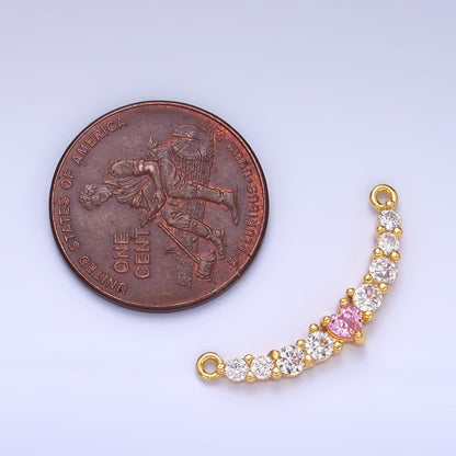 24K Gold Filled Pink Heart CZ Micro Paved Curved Connector in Gold &amp; Silver | Y004