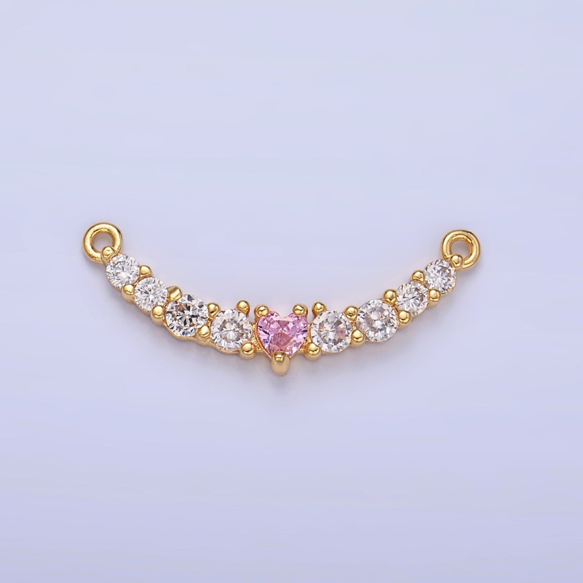 24K Gold Filled Pink Heart CZ Micro Paved Curved Connector in Gold &amp; Silver | Y004