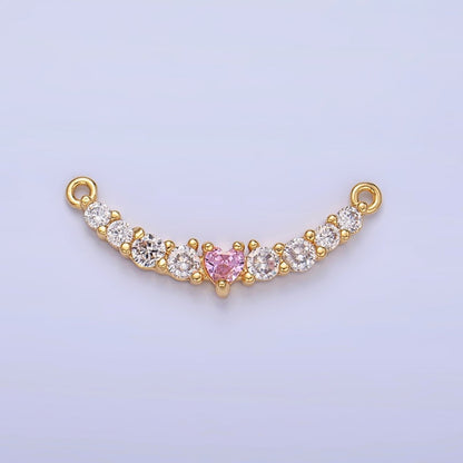 24K Gold Filled Pink Heart CZ Micro Paved Curved Connector in Gold &amp; Silver | Y004