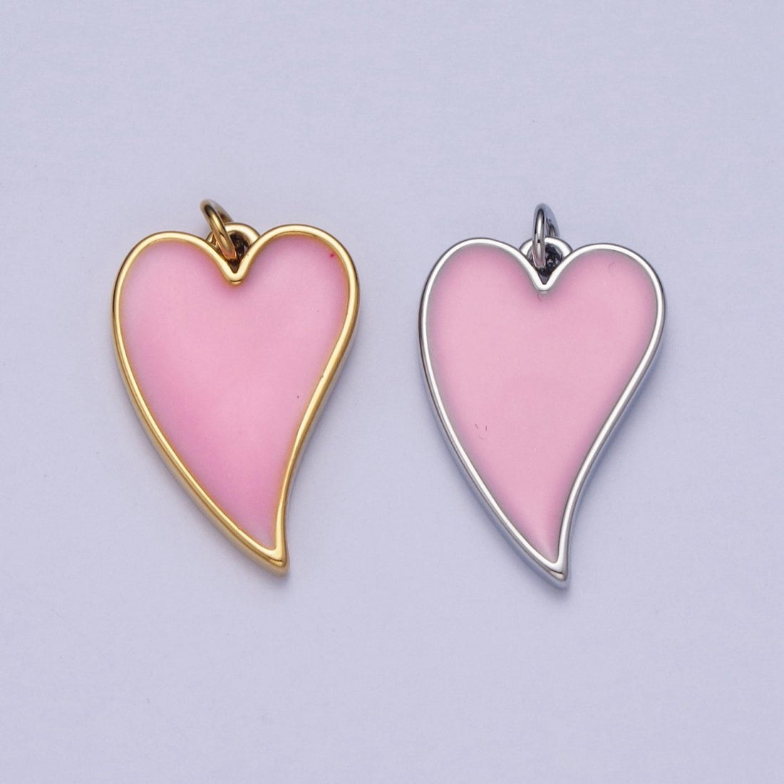 24K Gold Filled Pink Heart Enamel Charm For Valentine Love Jewelry in Gold &amp; Silver | X-805 X-806