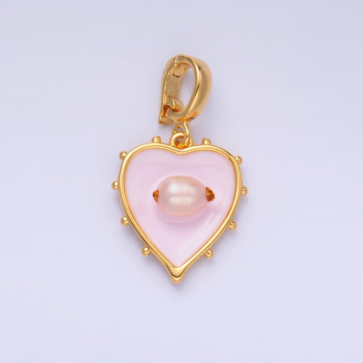 24K Gold Filled Pink Heart Enamel Charm with Snap Bail Pendant | AA-1463