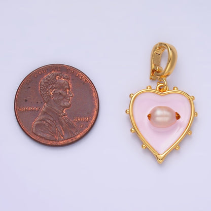 24K Gold Filled Pink Heart Enamel Charm with Snap Bail Pendant | AA-1463