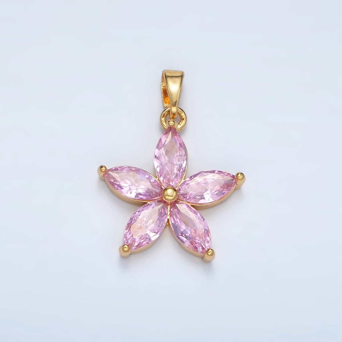 24K Gold Filled Pink Marquise CZ Flower Pendant in Gold &amp; Silver | AA1392