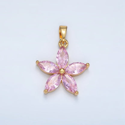 24K Gold Filled Pink Marquise CZ Flower Pendant in Gold &amp; Silver | AA1392
