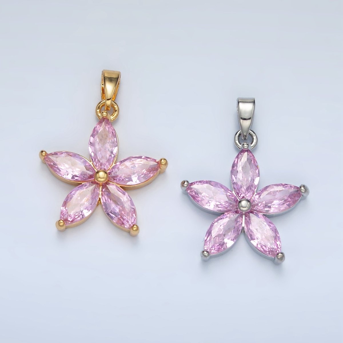 24K Gold Filled Pink Marquise CZ Flower Pendant in Gold &amp; Silver | AA1392