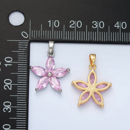 24K Gold Filled Pink Marquise CZ Flower Pendant in Gold &amp; Silver | AA1392