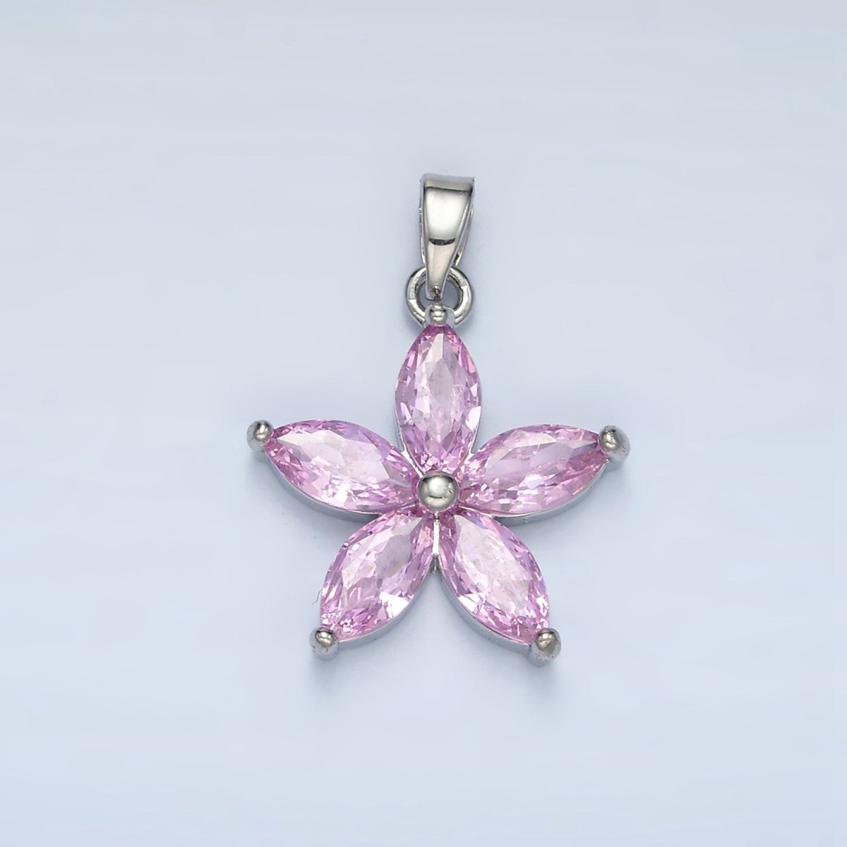 24K Gold Filled Pink Marquise CZ Flower Pendant in Gold &amp; Silver | AA1392
