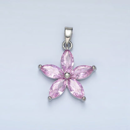 24K Gold Filled Pink Marquise CZ Flower Pendant in Gold &amp; Silver | AA1392