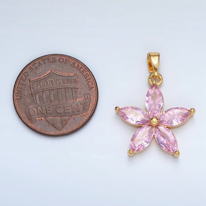 24K Gold Filled Pink Marquise CZ Flower Pendant in Gold &amp; Silver | AA1392