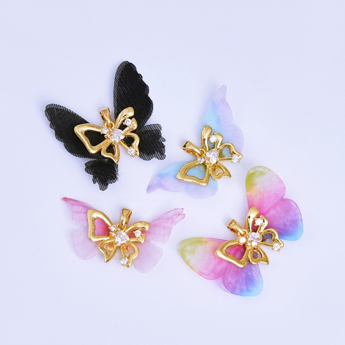 24K Gold Filled Pink, Purple, Black Dreamy Butterfly Mariposa Pendant | AA1638 - AA1641