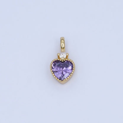 24K Gold Filled Pink, Purple, Clear, Red, Yellow CZ Heart Charm | M910 - M915