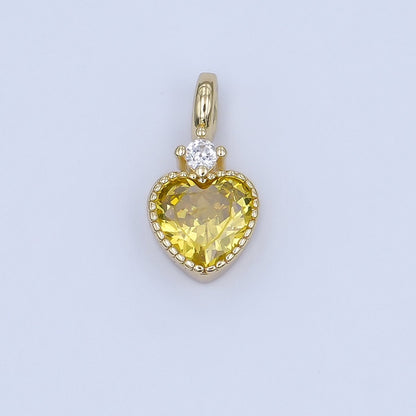 24K Gold Filled Pink, Purple, Clear, Red, Yellow CZ Heart Charm | M910 - M915