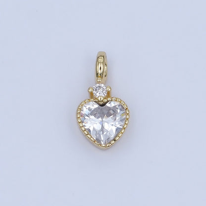 24K Gold Filled Pink, Purple, Clear, Red, Yellow CZ Heart Charm | M910 - M915