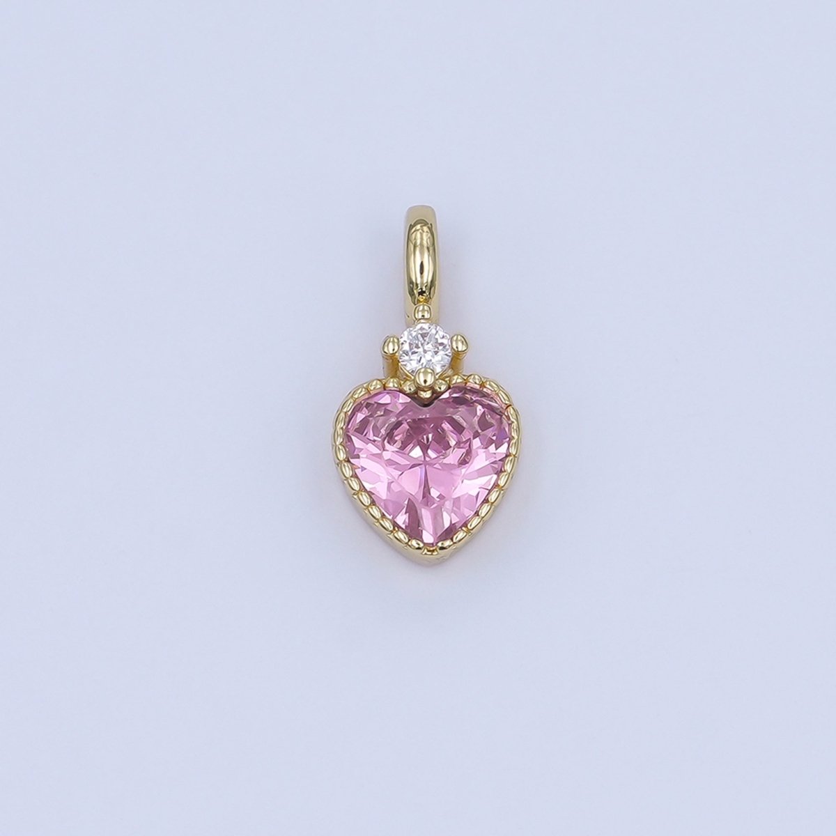 24K Gold Filled Pink, Purple, Clear, Red, Yellow CZ Heart Charm | M910 - M915
