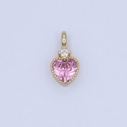 24K Gold Filled Pink, Purple, Clear, Red, Yellow CZ Heart Charm | M910 - M915