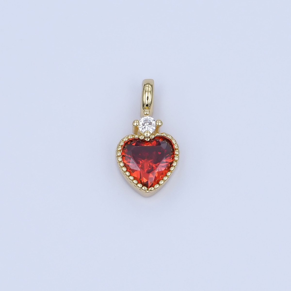 24K Gold Filled Pink, Purple, Clear, Red, Yellow CZ Heart Charm | M910 - M915