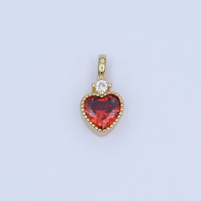 24K Gold Filled Pink, Purple, Clear, Red, Yellow CZ Heart Charm | M910 - M915