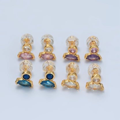 24K Gold Filled Pink, Purple, Green, Clear Marquise Round CZ Stud Earrings | AB1236 - AB1239