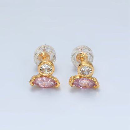 24K Gold Filled Pink, Purple, Green, Clear Marquise Round CZ Stud Earrings | AB1236 - AB1239